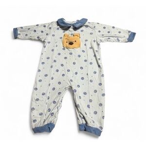 Vintage Disney Winnie Pooh Baby Romper 6-9M Blue Footless 90s Honey Pot